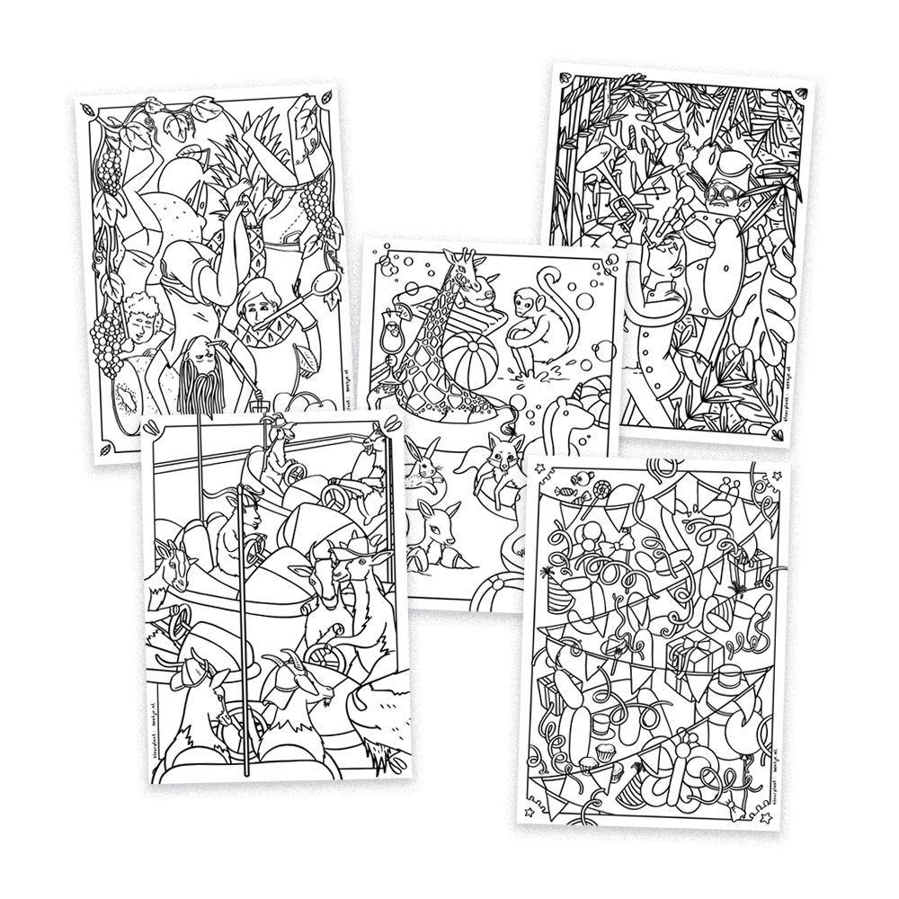 Happy, joyful coloring pages - printable (bundle of 5)
