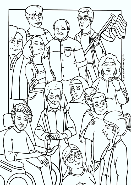 Inclusive coloring page about diversity / kleurplaat diversiteit (printable)