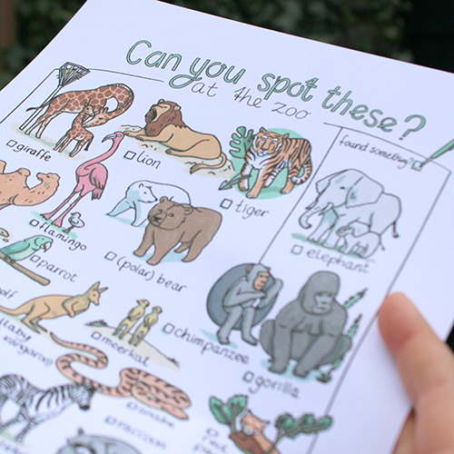 Spot these at the zoo - scavenger hunt printable