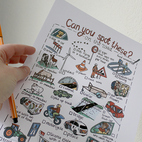 Spot these on the road - scavenger hunt printable
