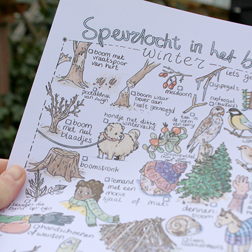 Wandeling in het bos - winter - speurtocht printable