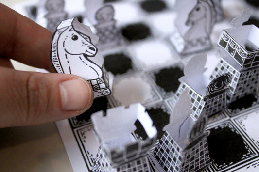 Printable schaak, schaakstukken van papier, om zelf te knutselen